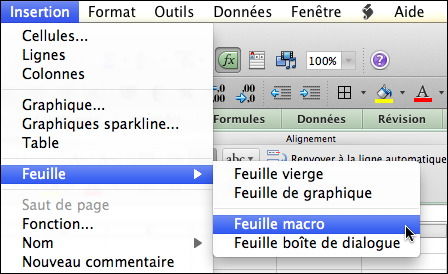 Insertion feuille macro