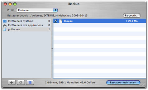 Restauration avec iBackup