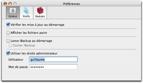 Préférences générales de iBackup