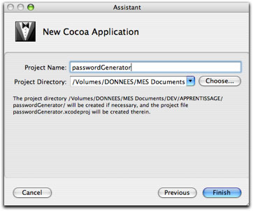 New Cocoa App dans XCode